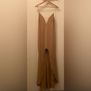 Rue De Seine Tan Maxi Slip Dress with Slit